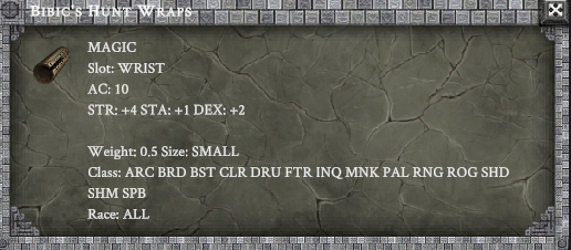 BIBIC'S HUNT WRAPS in-game item card